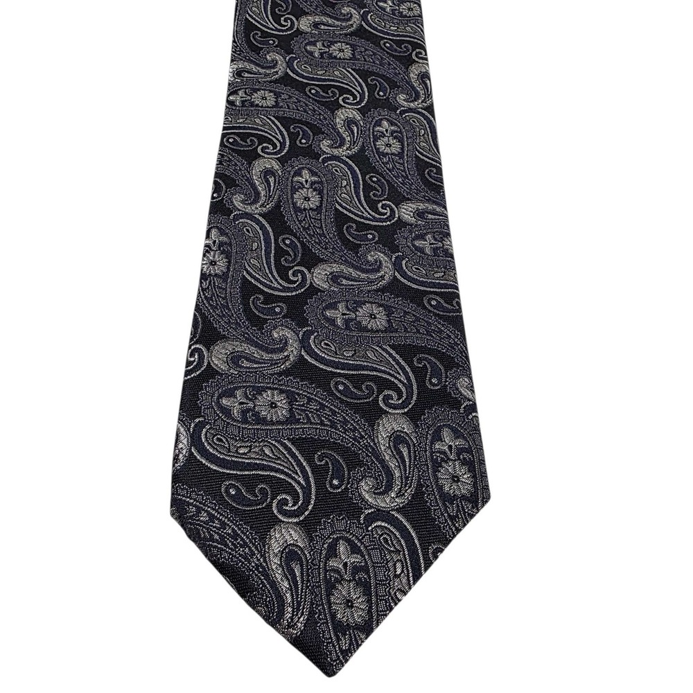CANALI Paisley Silk Tie Black Silver Made in‎ Italy Men's Formal Luxury Power - Picture 7 of 12